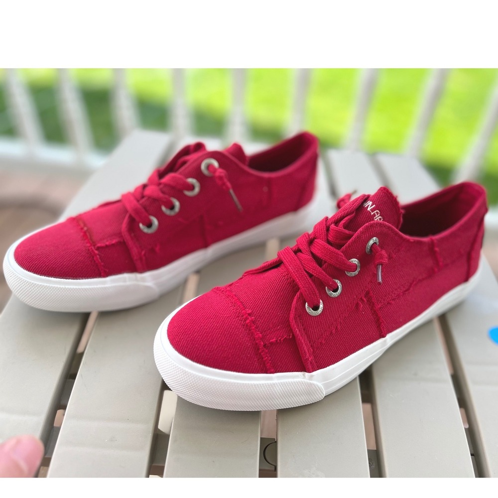 Jenn Ardor Sport Womens Red Canvas Frayed Slip On Sneakers  Size 8